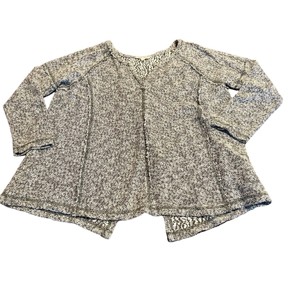 Hem & Thread Women’s Grey White Scoop V-Neck Boho Open Back Sweater Size Medium